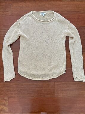 LINEN Banana Republic S/M Light Butter Color Open-Knit Crewneck Sweater-READ